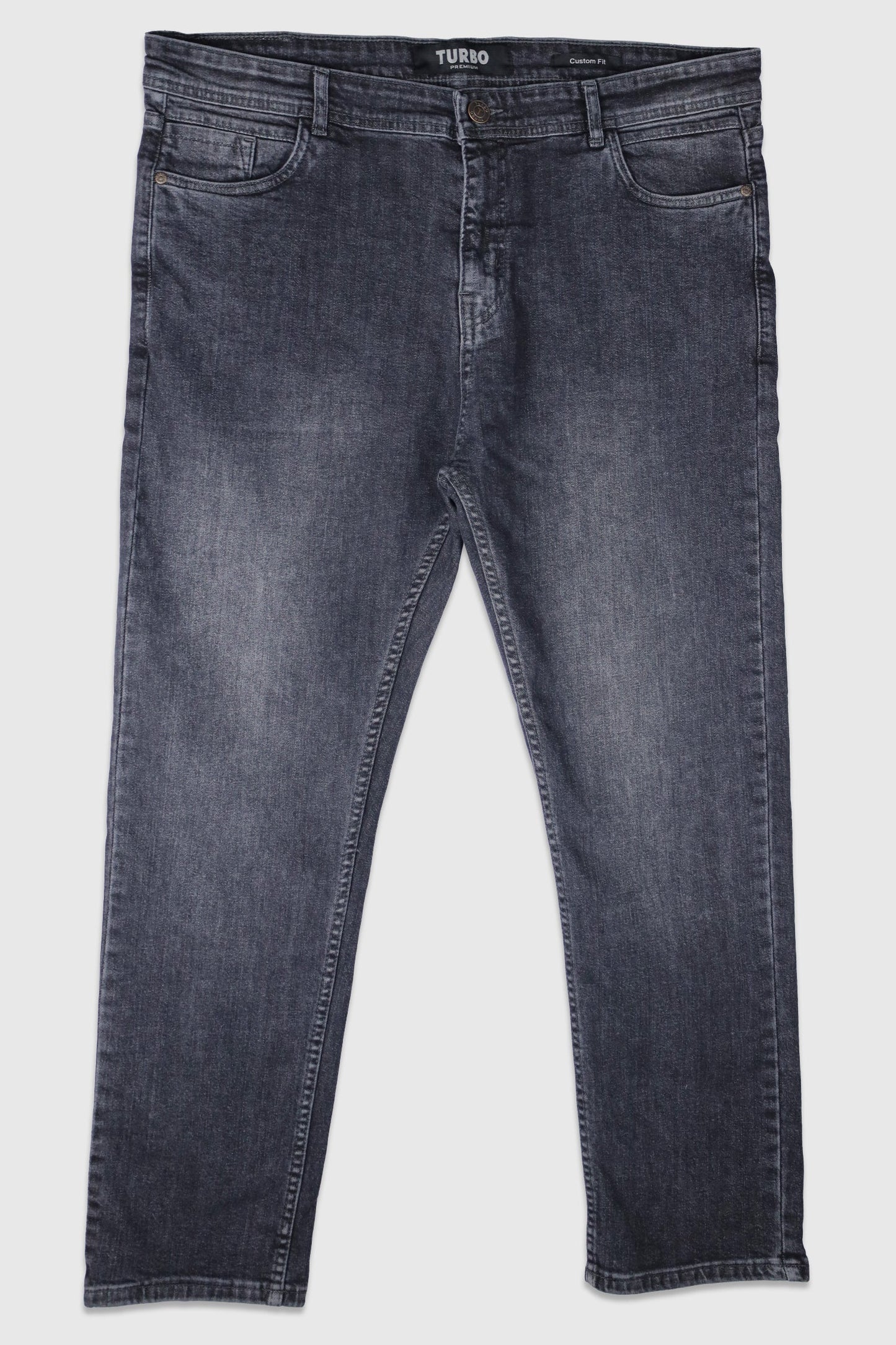 Big Size Light Faded Turbo Denim Jeans In Charcoal Grey