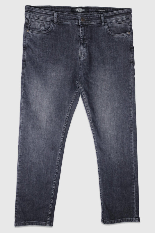 Big Size Light Faded Turbo Denim Jeans In Charcoal Grey