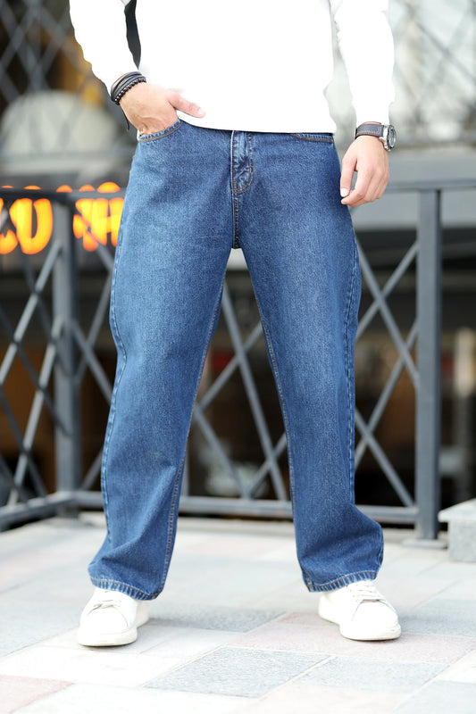 Loose Fit Baggy Turbo Jeans in Dark Blue